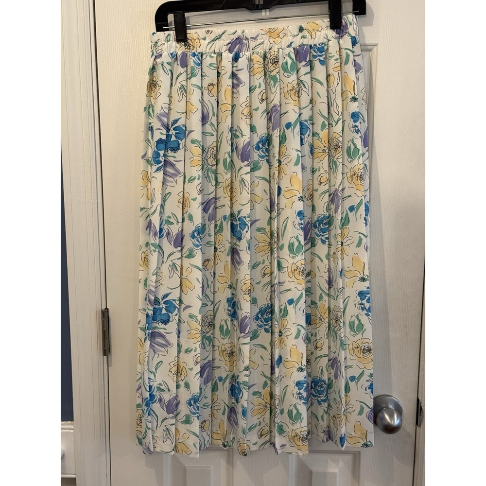 Unbranded Floral Cottage Elastic Waist Pleated Midi Skirt USA Size Large Granny